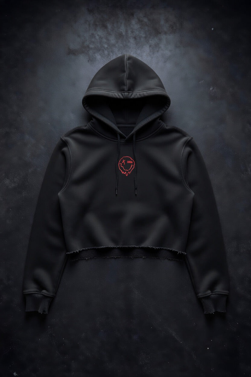Midnight Cut Cropped Hoodie (Black)