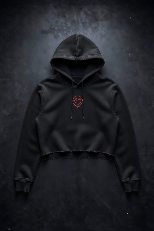 Midnight Cut Cropped Hoodie  (Black)